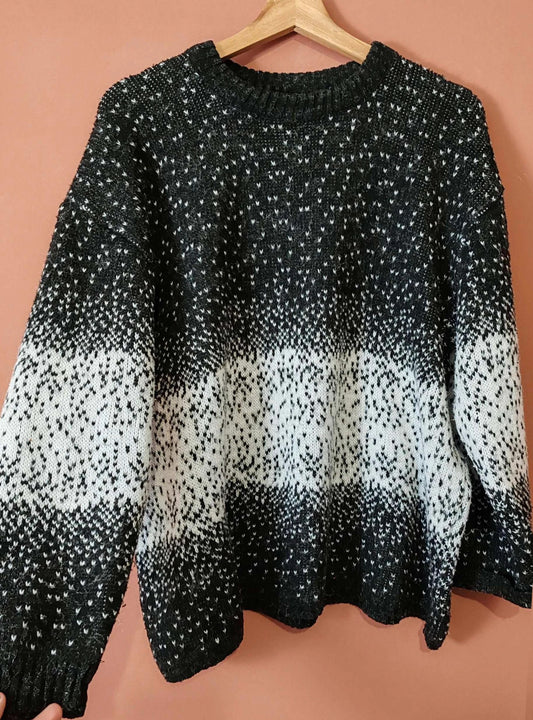 Pull  chiné  noir  et blanc  vintage