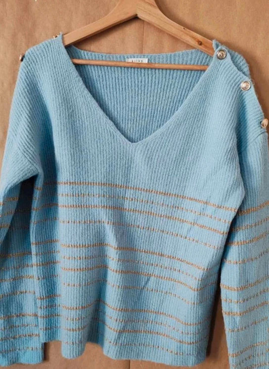 Pull marinière  bleu  et  doré