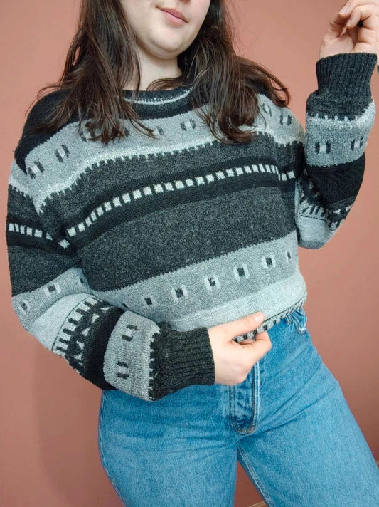 Pull jacquard vintage noir