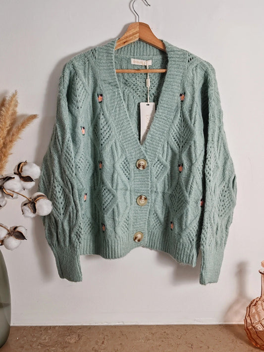 Cardigan broderies fleurs taille M/L