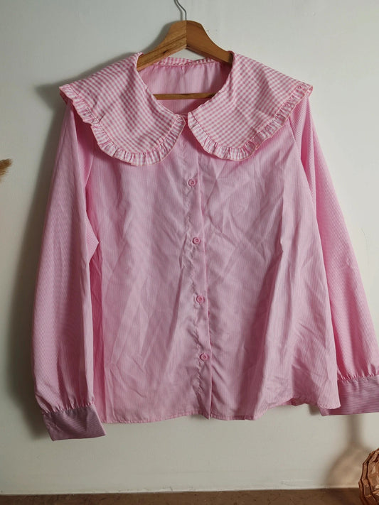 Blouse rayures vichy rose et blanc taille M/L