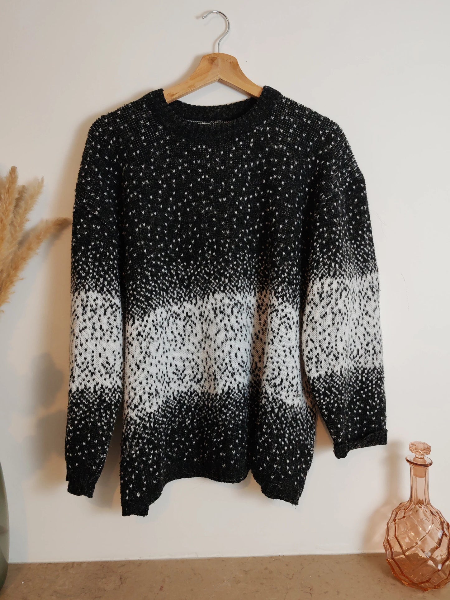 Pull chiné noir et blanc vintage taille M/L