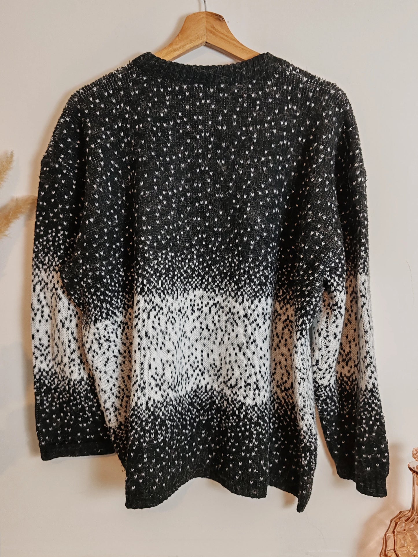 Pull chiné noir et blanc vintage taille M/L