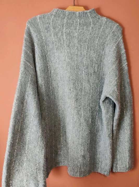 Pull gris rayures argenté