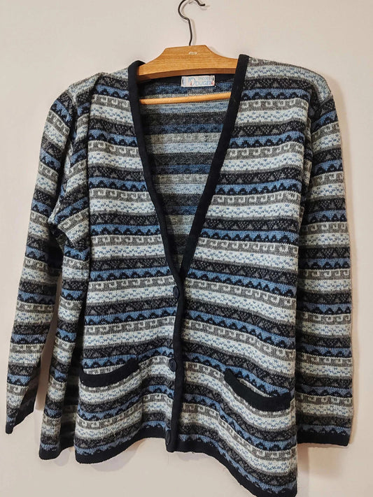 Cardigan  jacquard  vintage bleu