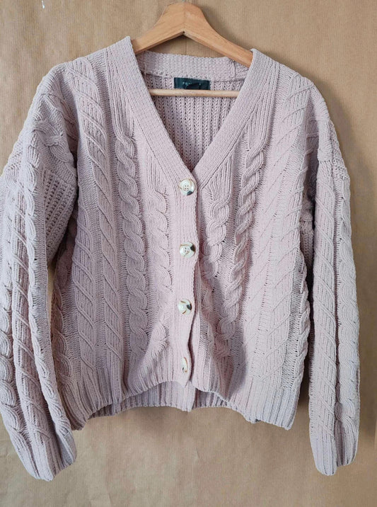 Cardigan maille chenille rose