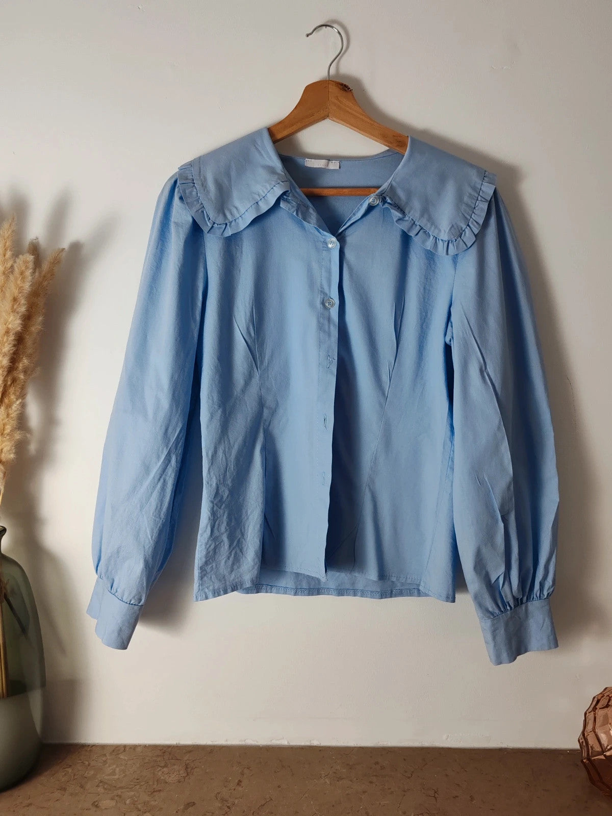 Blouse col claudine bleu ciel taille L