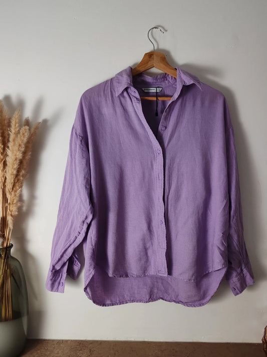 Chemise mauve coton lin taille M