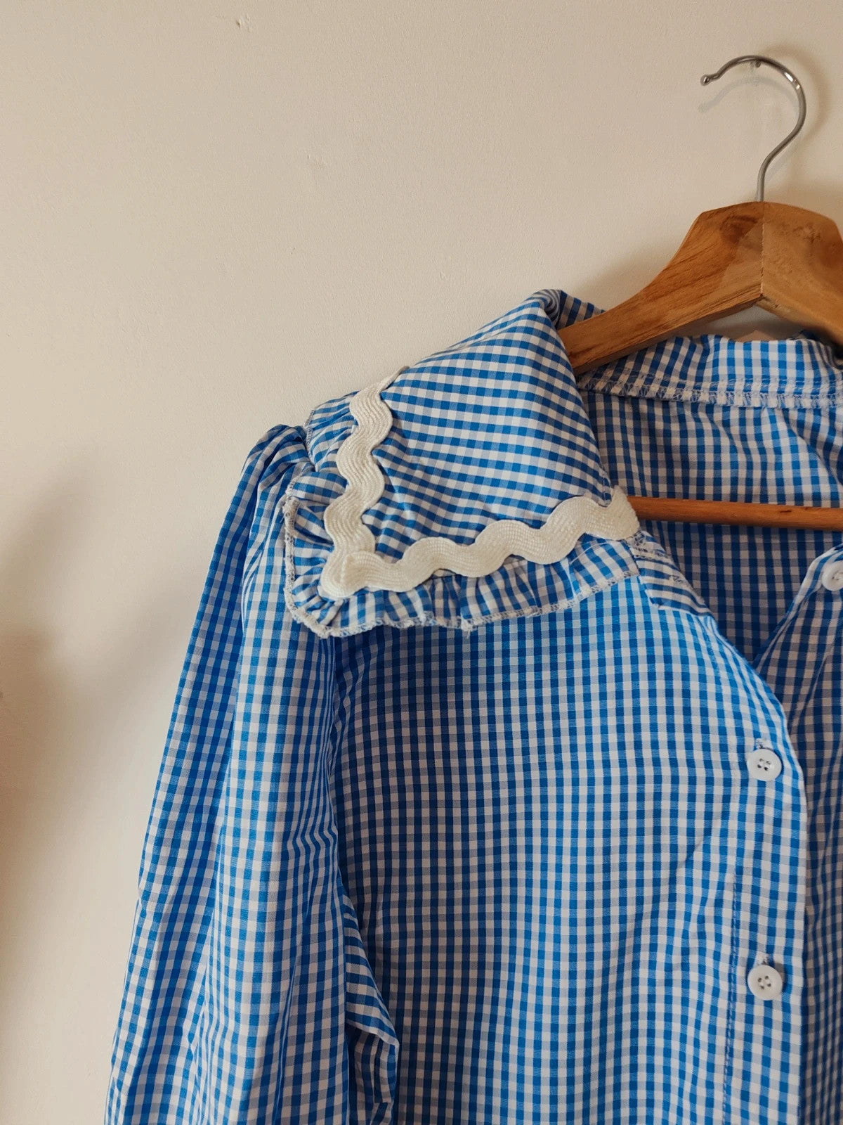 Blouse col claudine vichy bleu taille S