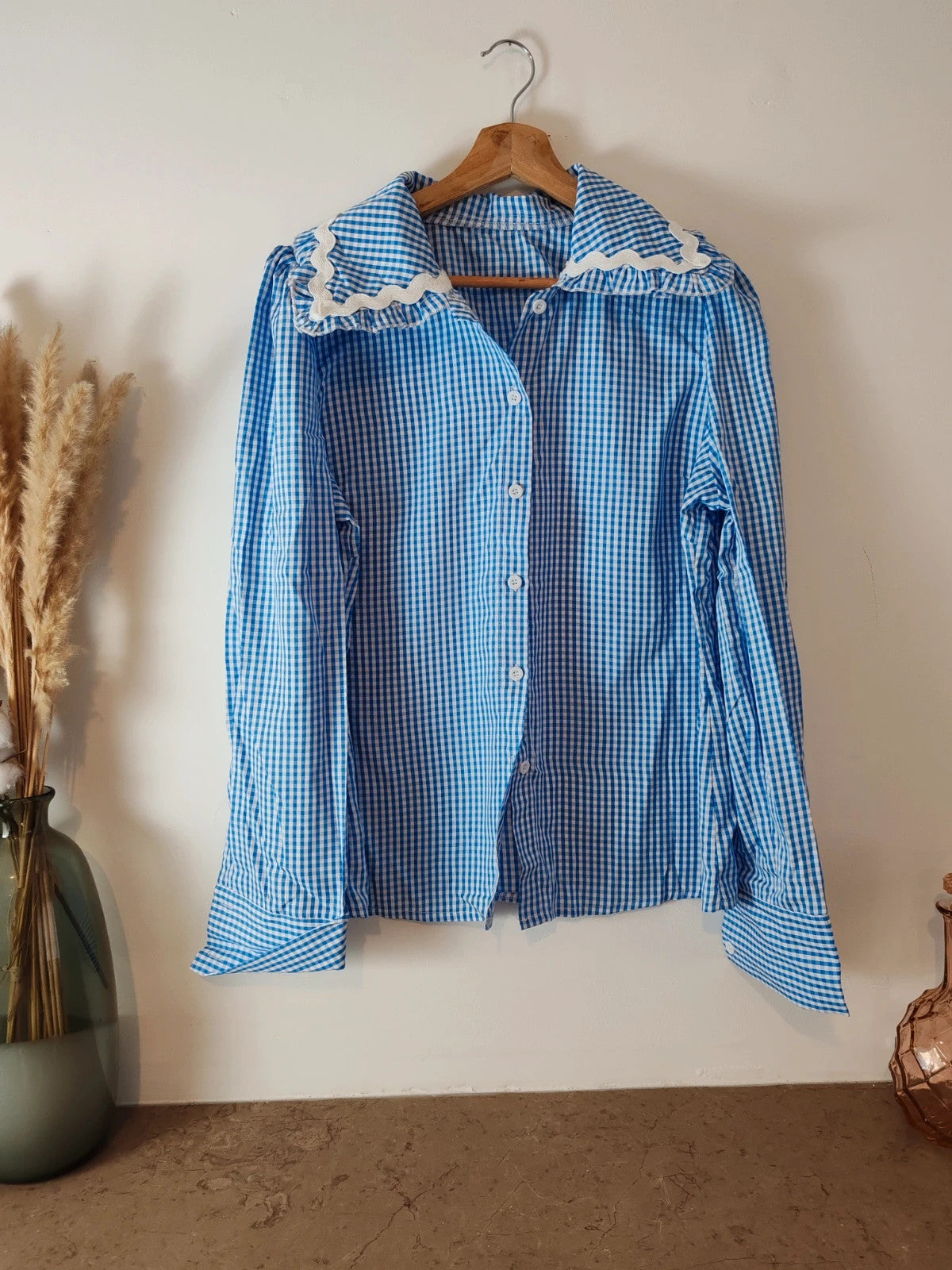 Blouse col claudine vichy bleu taille S