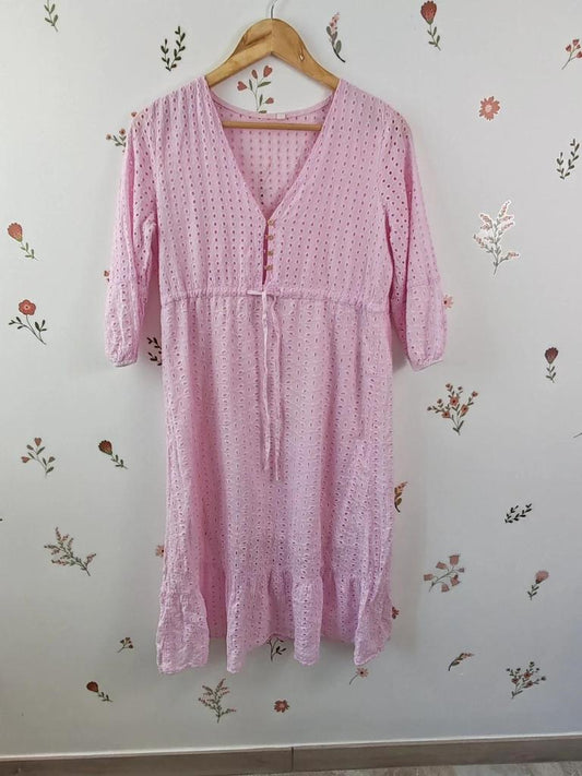 Robe broderie anglaise rose taille L