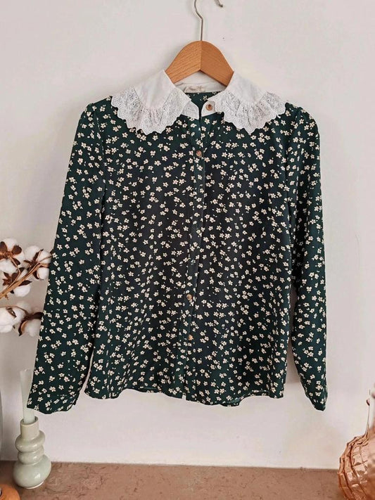 Blouse col claudine verte taille M