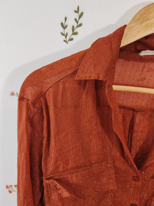 Blouse orange pois dorés taille S