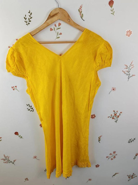 Robe courte lin jaune taille /ml