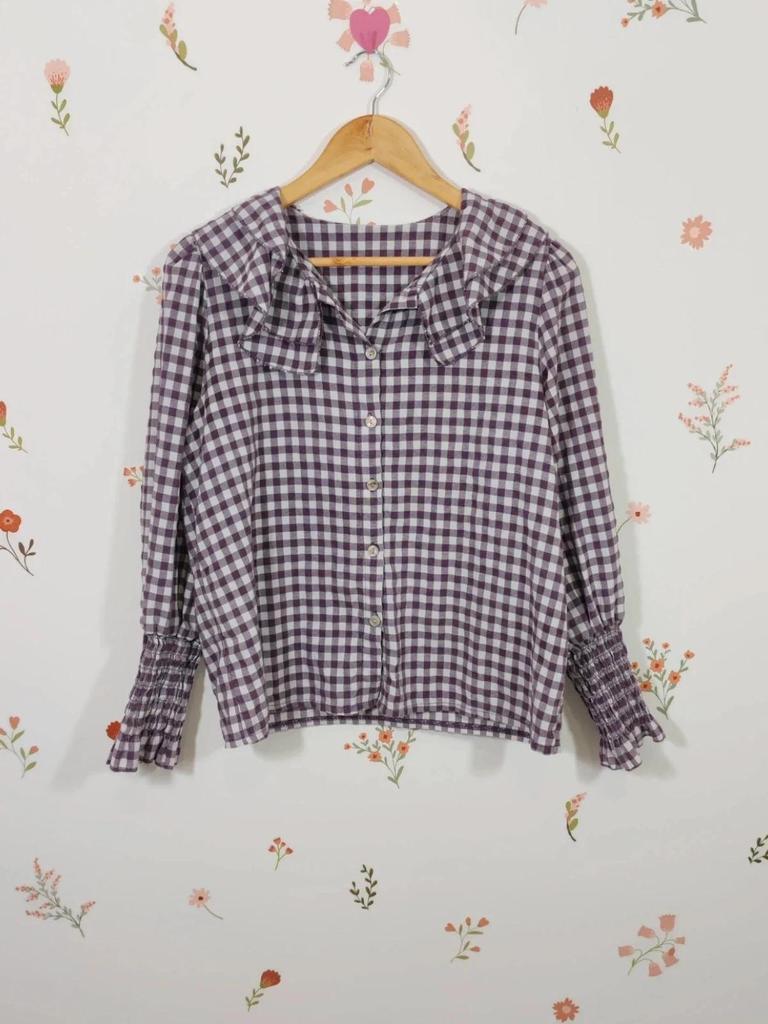Blouse vichy violet et blanc taille S/m