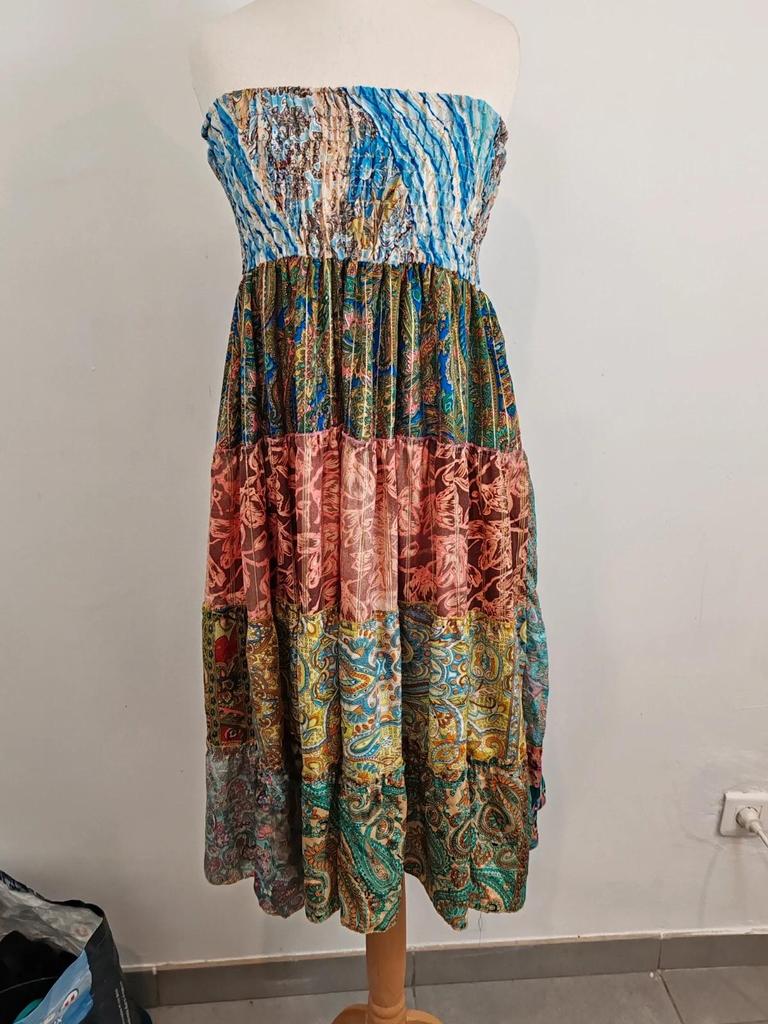 Robe patchwork soie taille unique