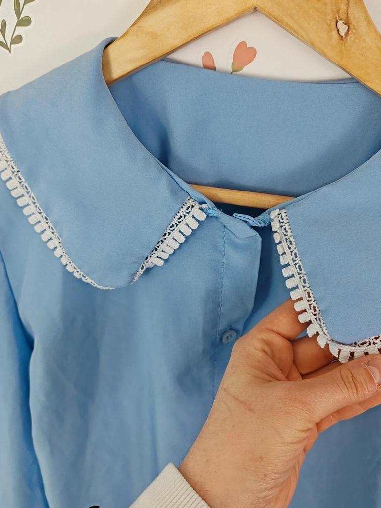 Blouse col claudine bleu taille S/m