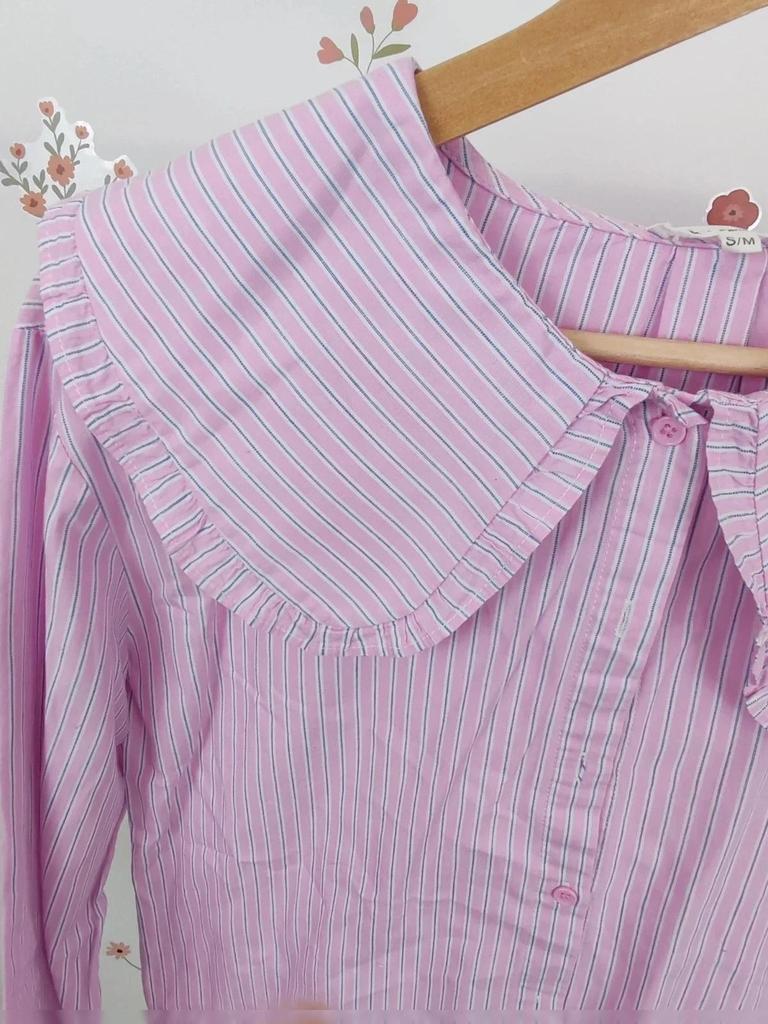 Blouse rayée rose col claudine taille S/m