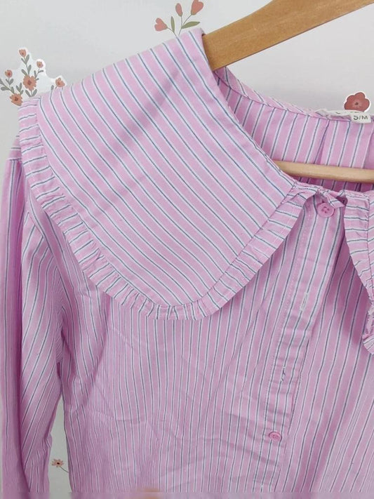 Blouse rayée rose col claudine taille S/m