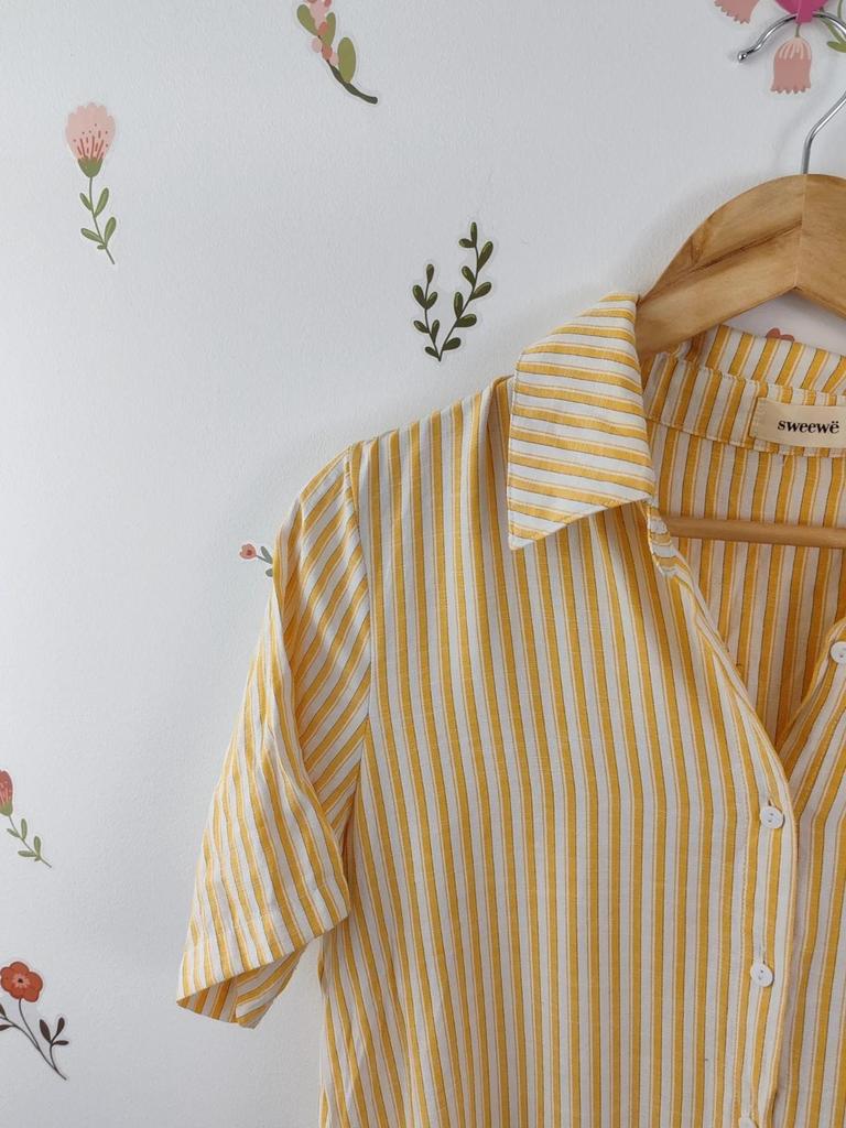 Robe chemise rayures jaune