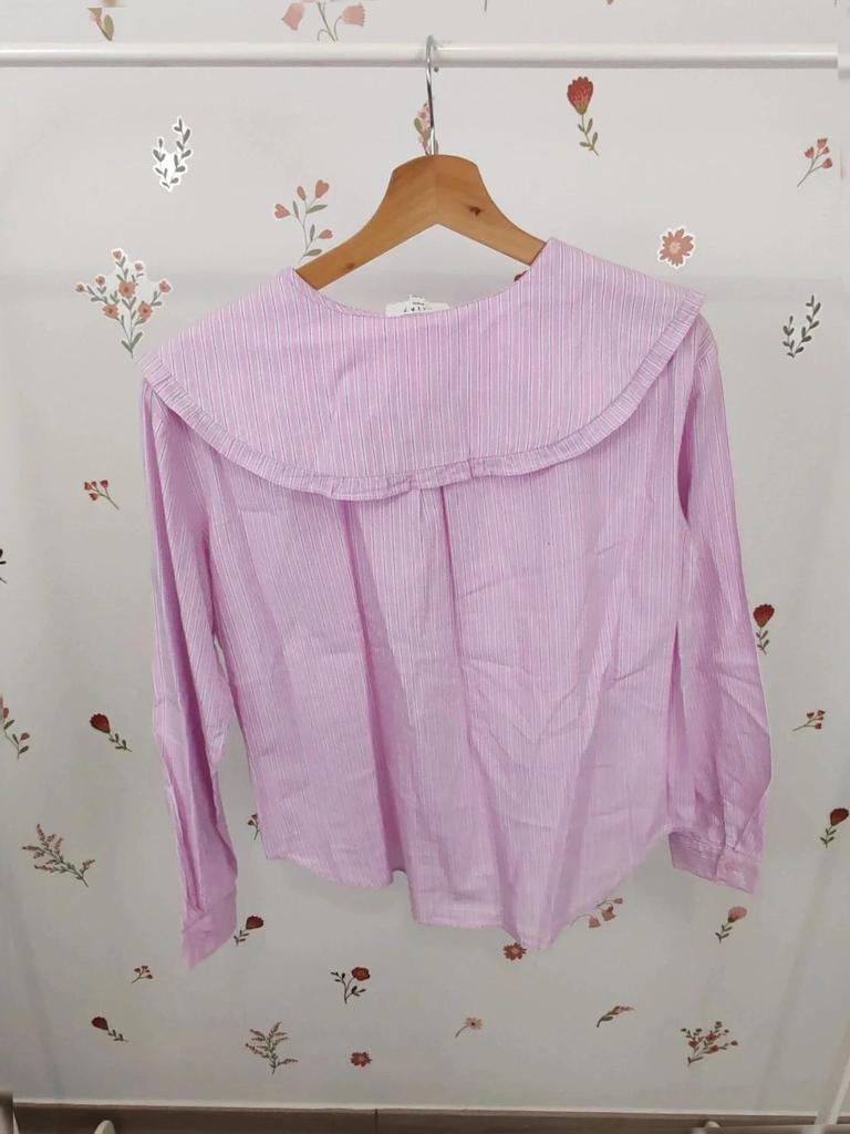 Blouse rayée rose col claudine taille S/m