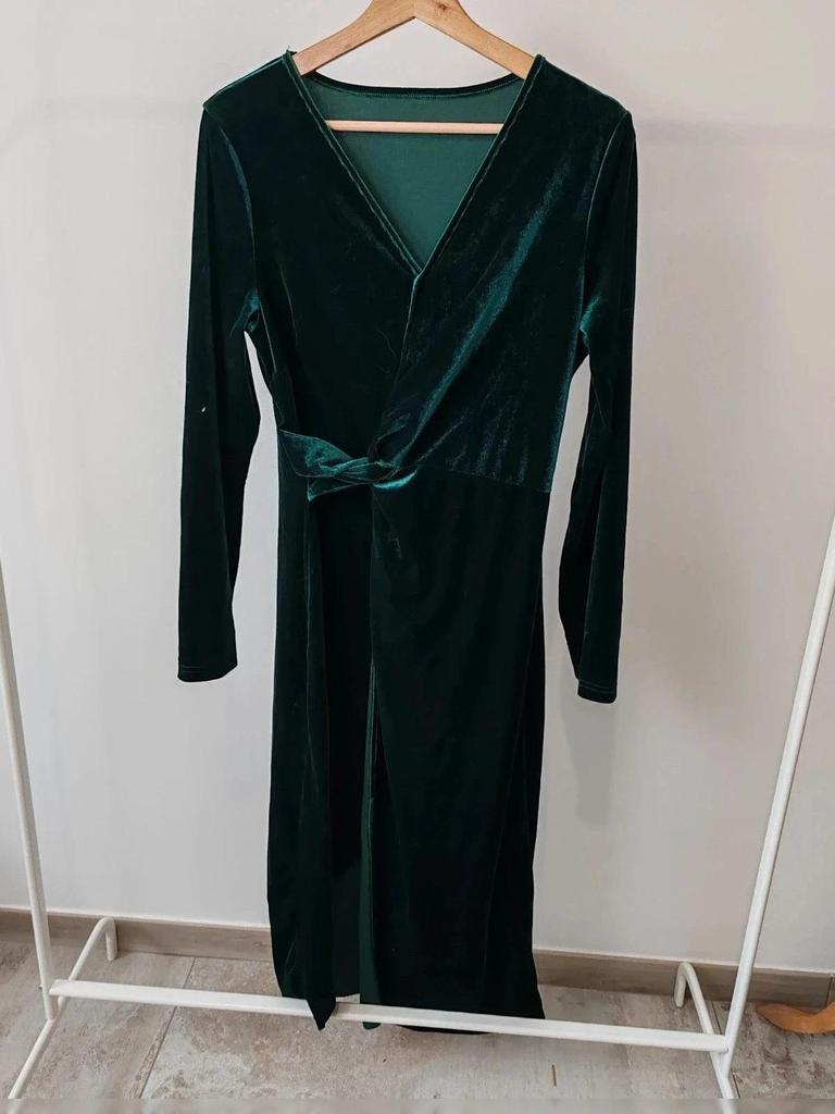 Robe longue moulante velours vert taille L