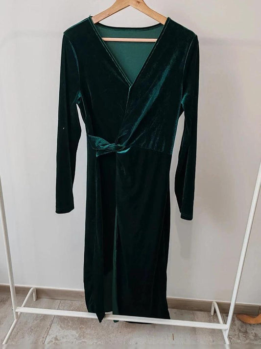 Robe longue moulante velours vert taille L