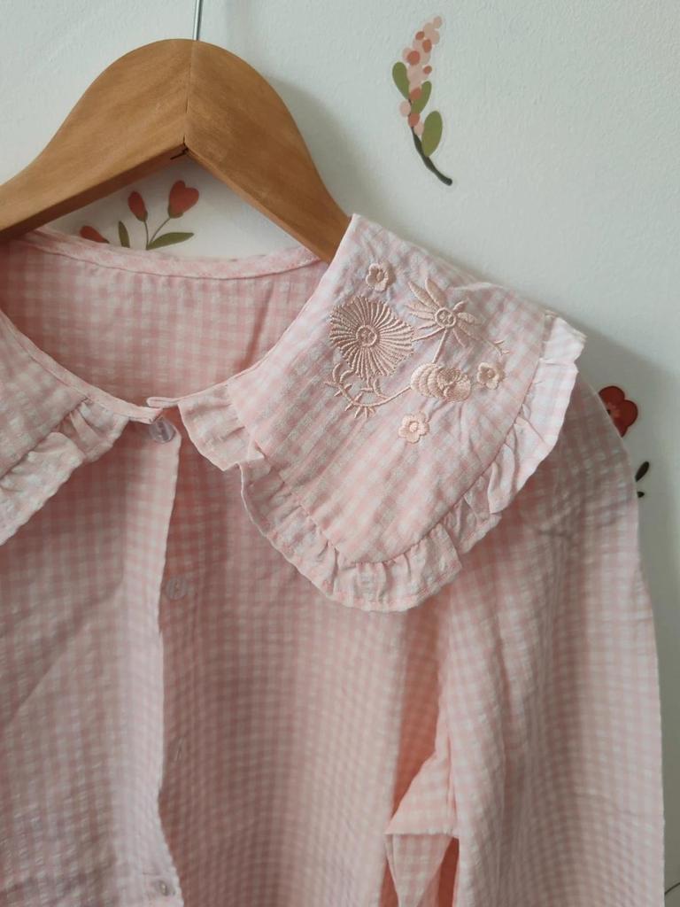 Blouse vichy rose taille S