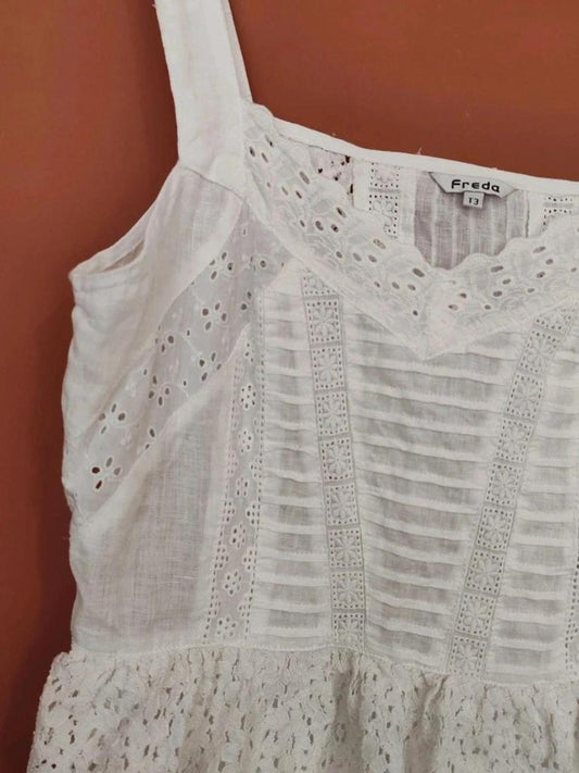 Robe courte dentelle lin bohème 42