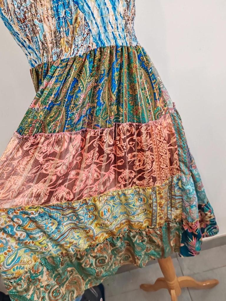 Robe patchwork soie taille unique