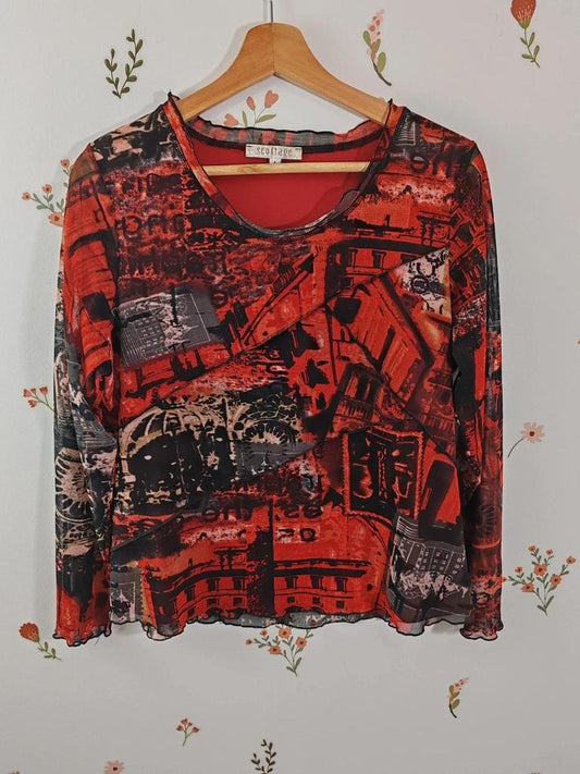 Top mesh noir et rouge taille L