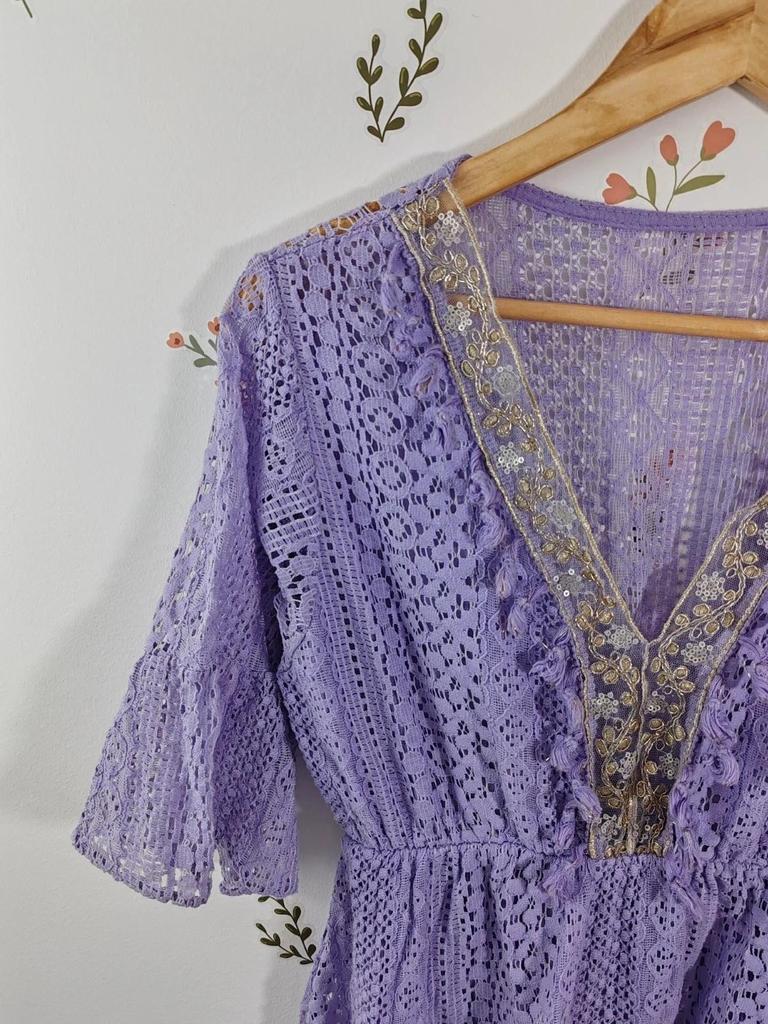 Robe dentelle mauve taille S/m