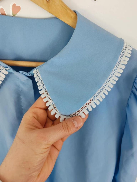 Blouse col claudine bleu taille S/m