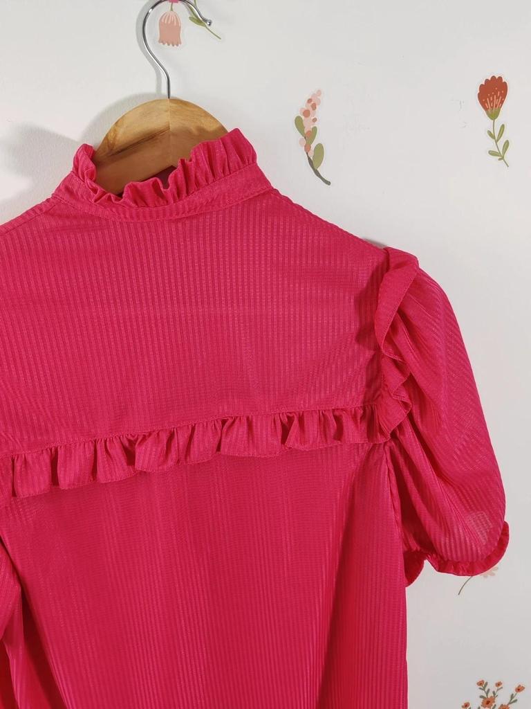 Blouse volant rose fuschia taille S/m