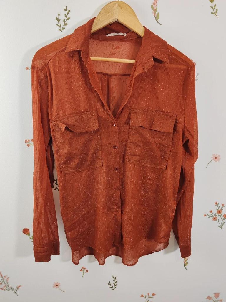 Blouse orange pois dorés taille S
