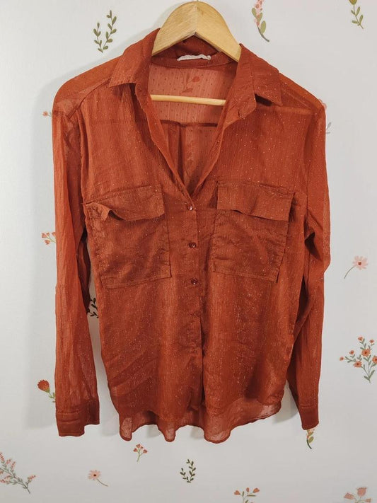 Blouse orange pois dorés taille S