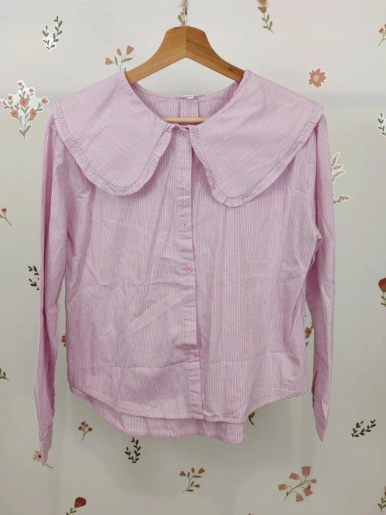 Blouse rayée rose col claudine taille S/m