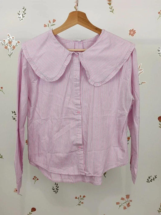 Blouse rayée rose col claudine taille S/m