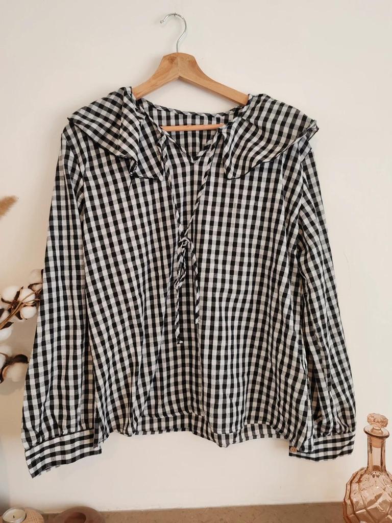 Blouse gros col vichy noir taille Xl