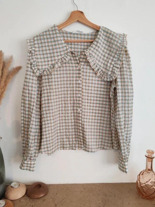 Blouse vichy col claudine taille M