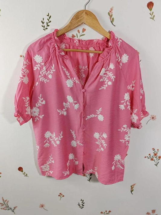 Blouse brodée rose taille M/l