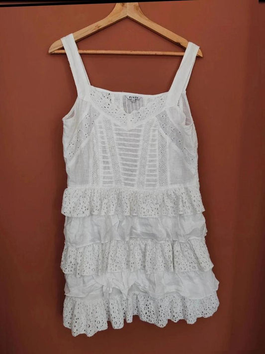 Robe courte dentelle lin bohème 42
