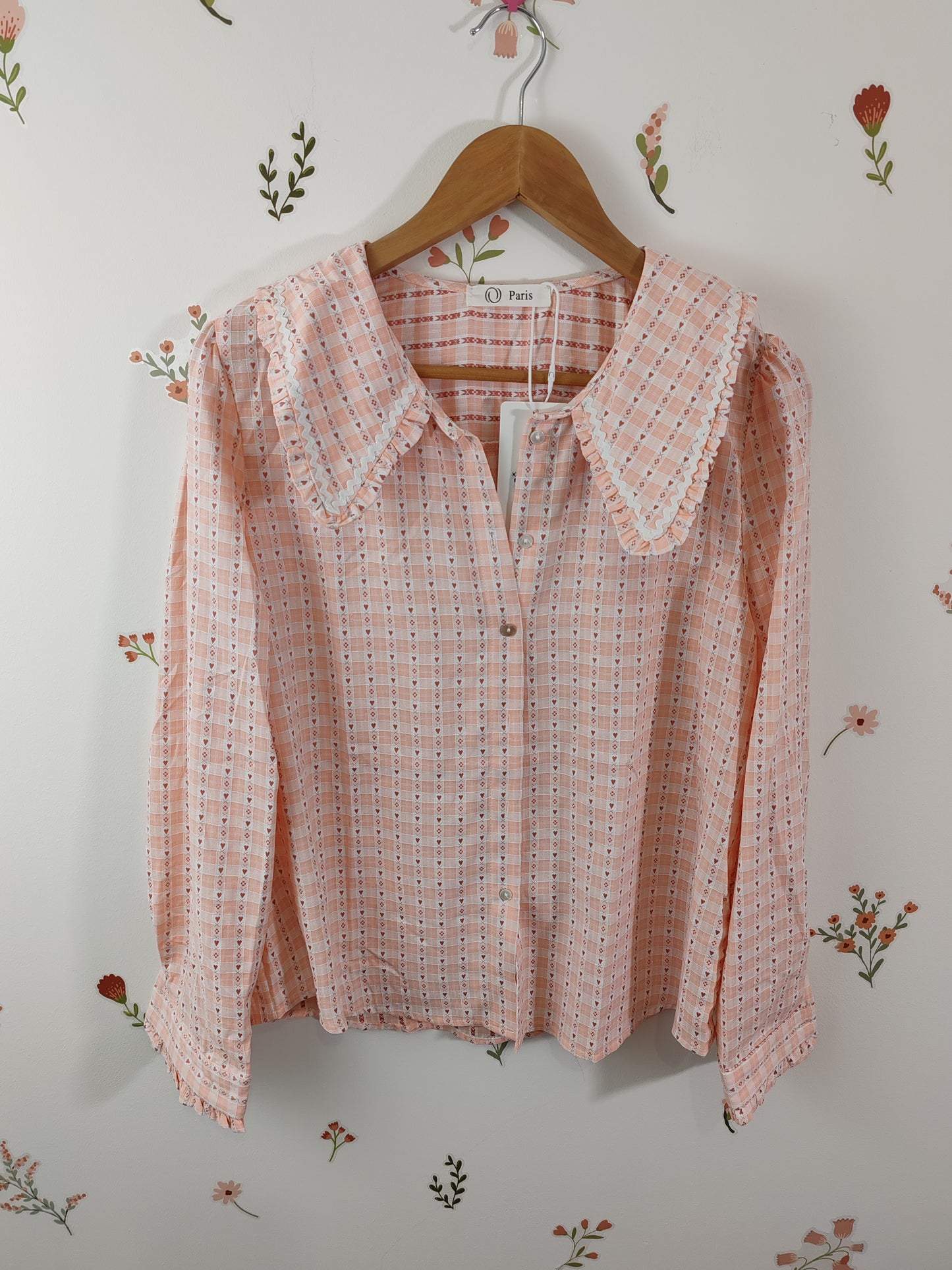 Blouse à col claudine croquet rose Léna