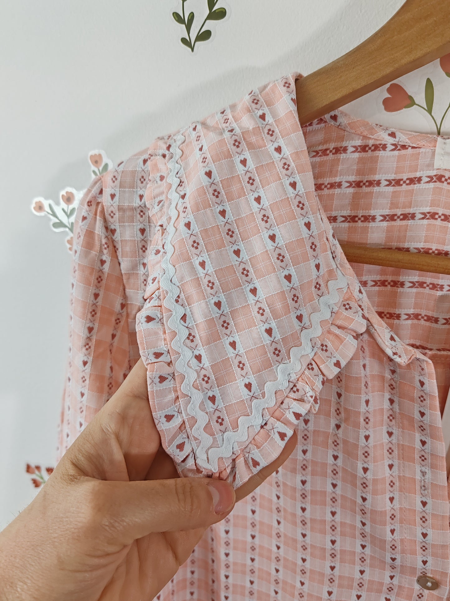 Blouse à col claudine croquet rose Léna