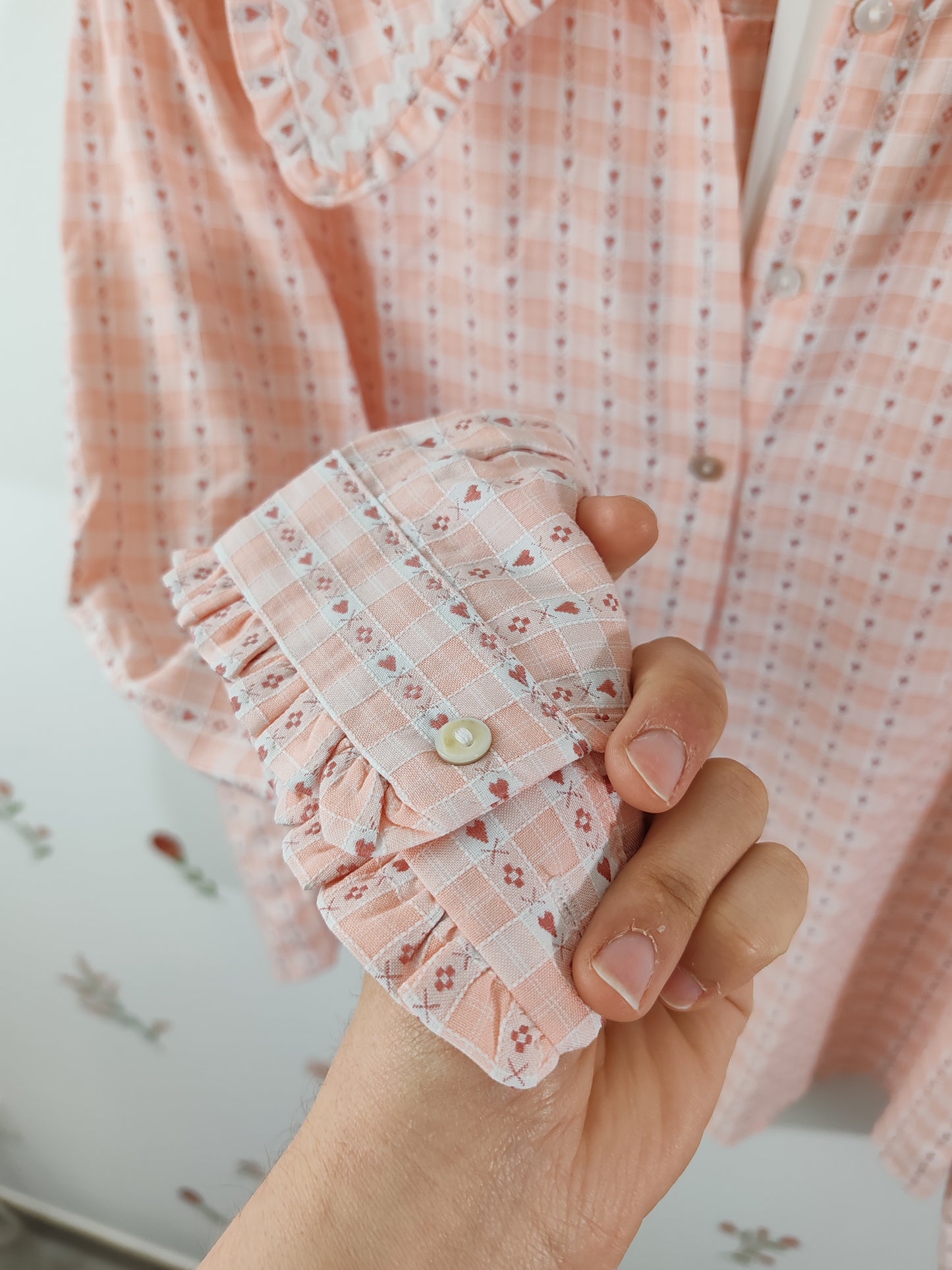 Blouse à col claudine croquet rose Léna