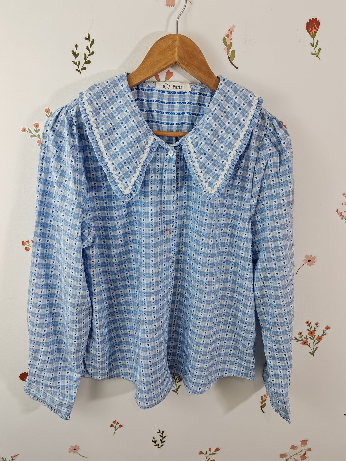 Blouse à col claudine croquet bleu Léna