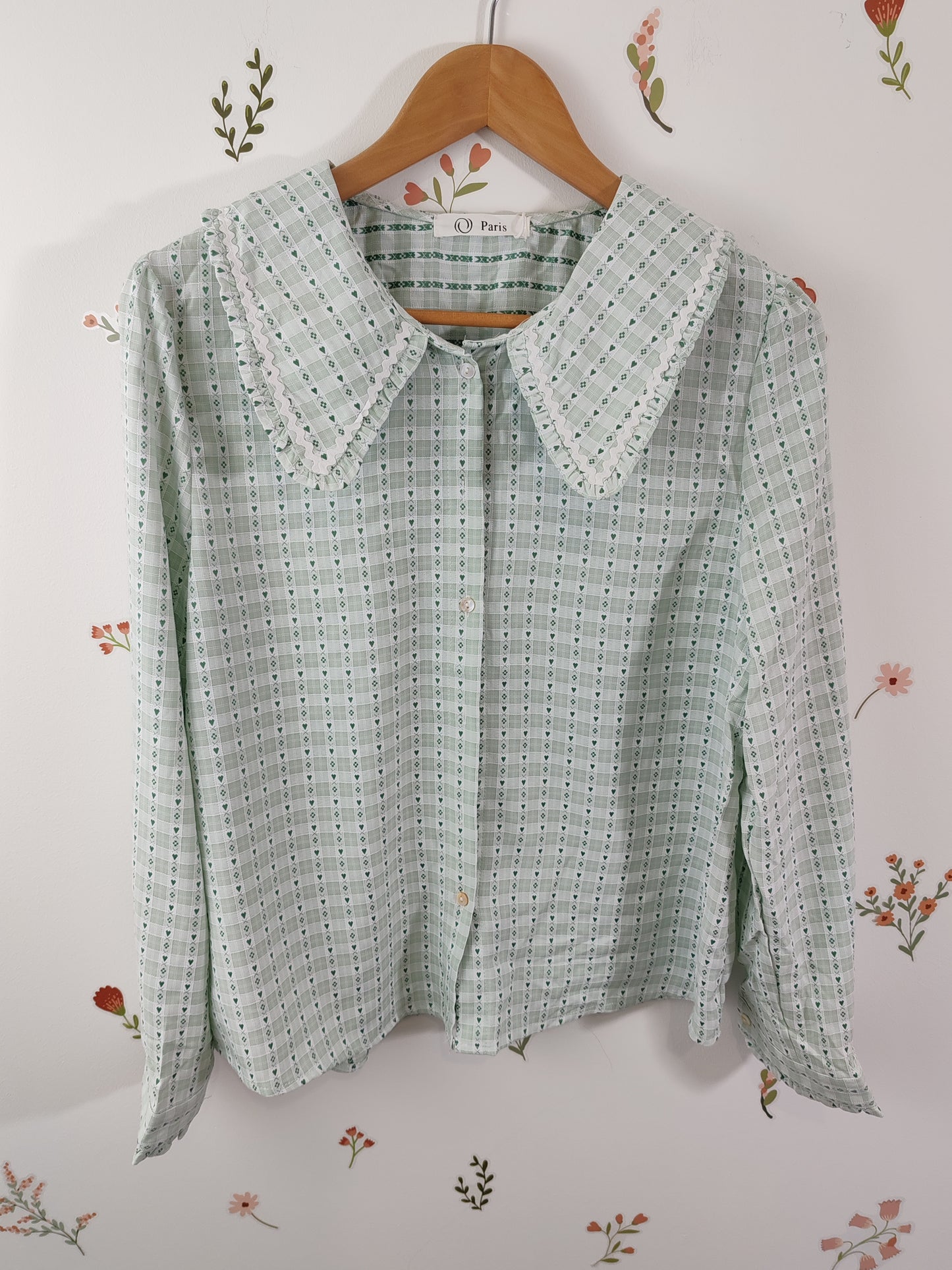 Blouse à col claudine croquet vert Léna