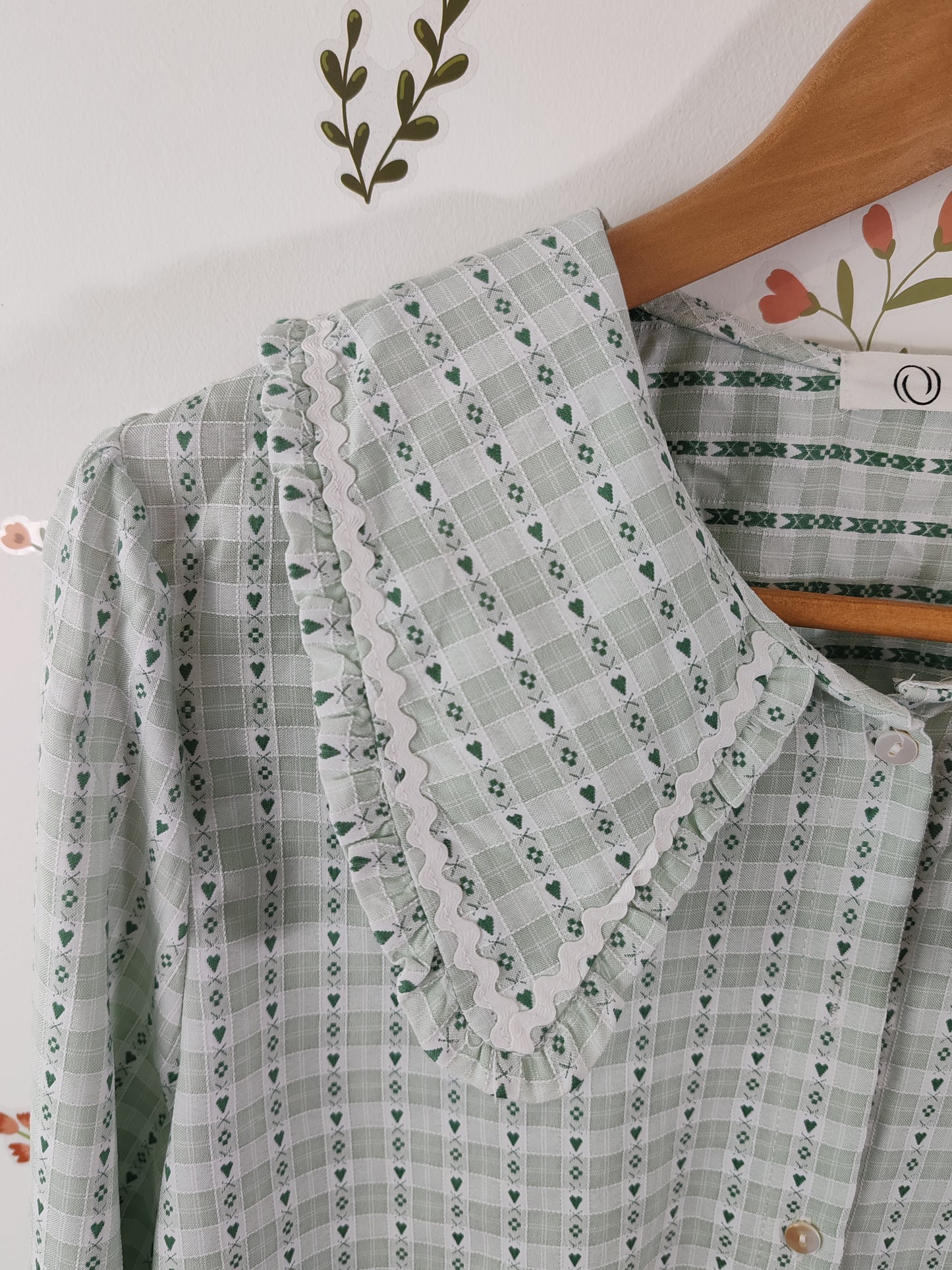 Blouse à col claudine croquet vert Léna