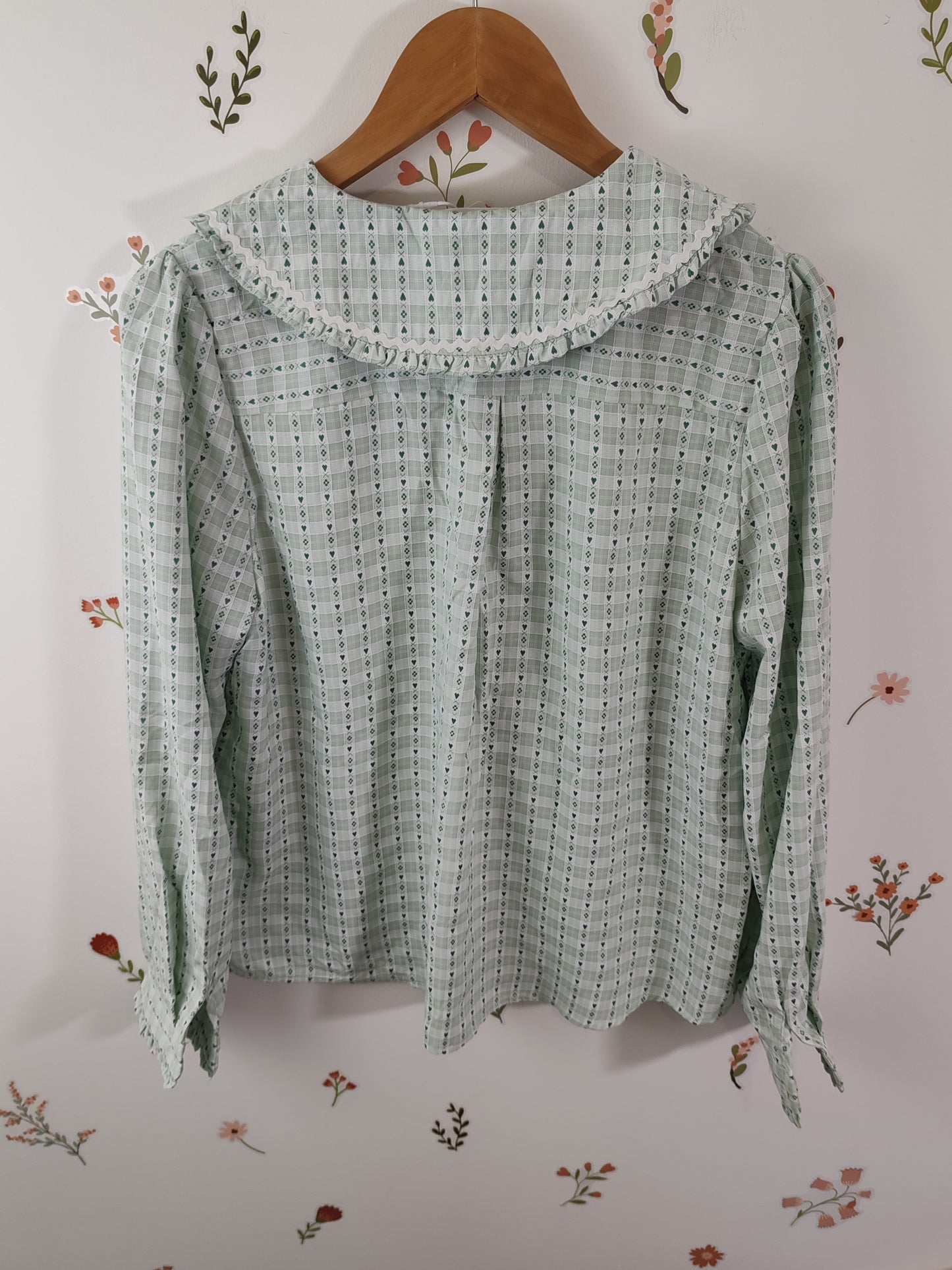 Blouse à col claudine croquet vert Léna