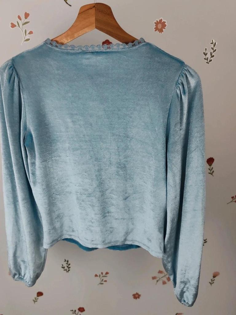 Top velours dentelle bleu clair taille M #df2712-007